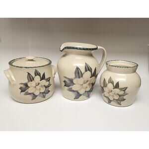 Casey 3PC  Pottery Marshall Texas Magnolia Crock W/ Lid Pitcher & Canister